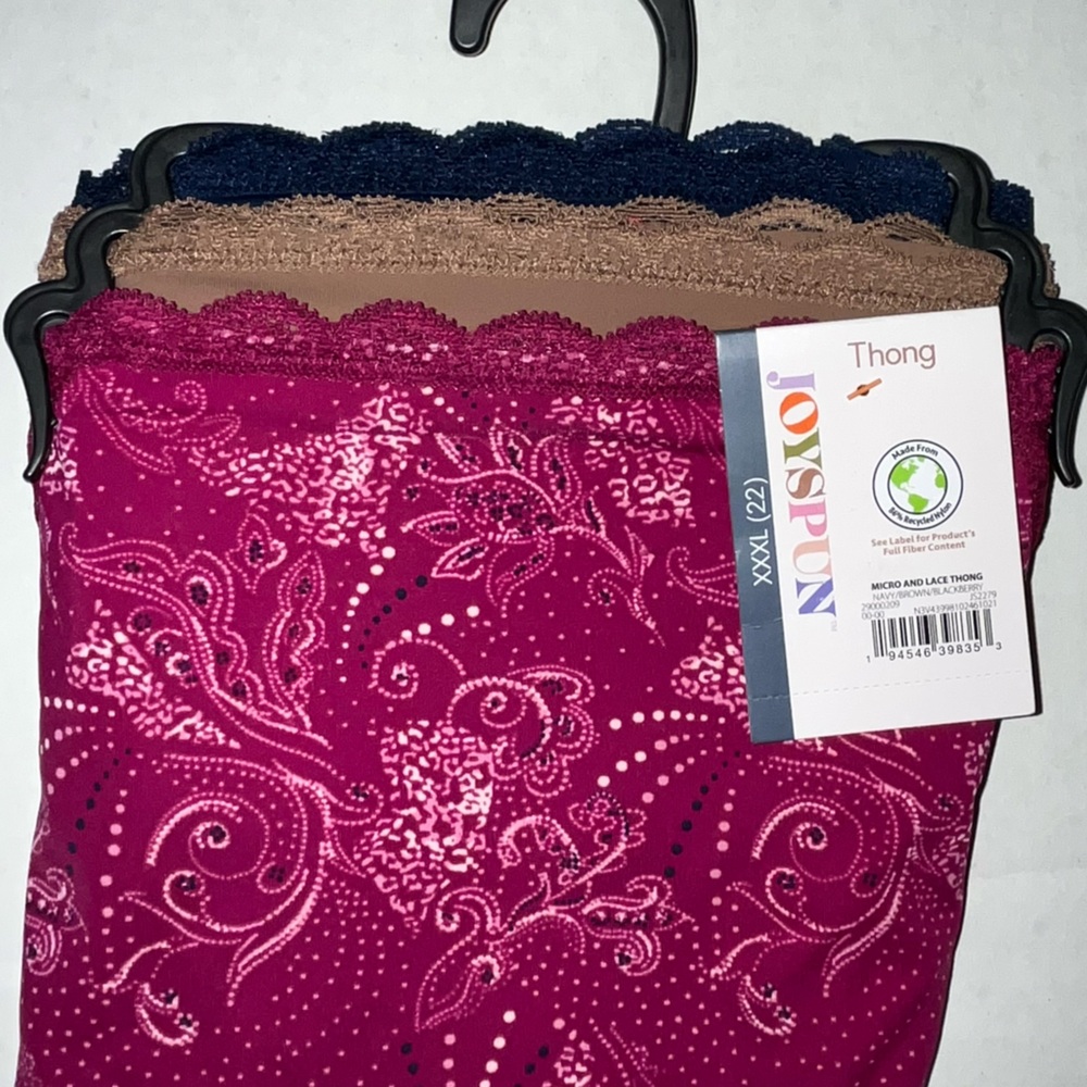 Joyspun Microfiber & Lace Thong 3 Pack Navy, Brown & Blackberry XXXL(22) New